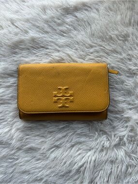 Tory Burch mustard Yellow Pebbled Leather Wallet bag clutch no strap crossbody